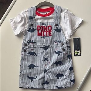 Dino Mite Striped Overalls Set